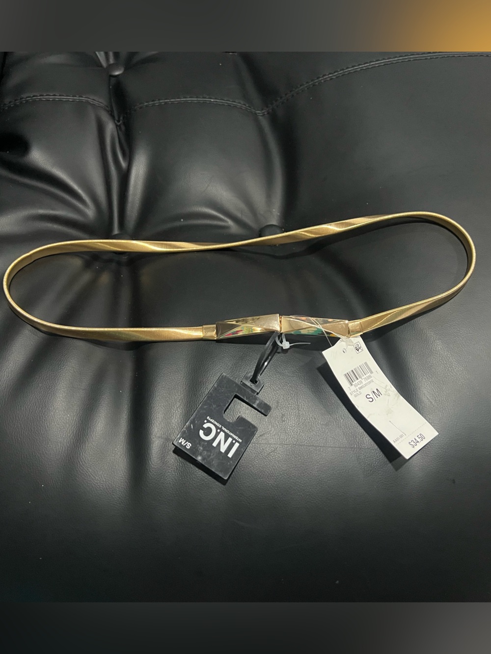 INC International Concepts Gold Twisted Slim Metal Belt